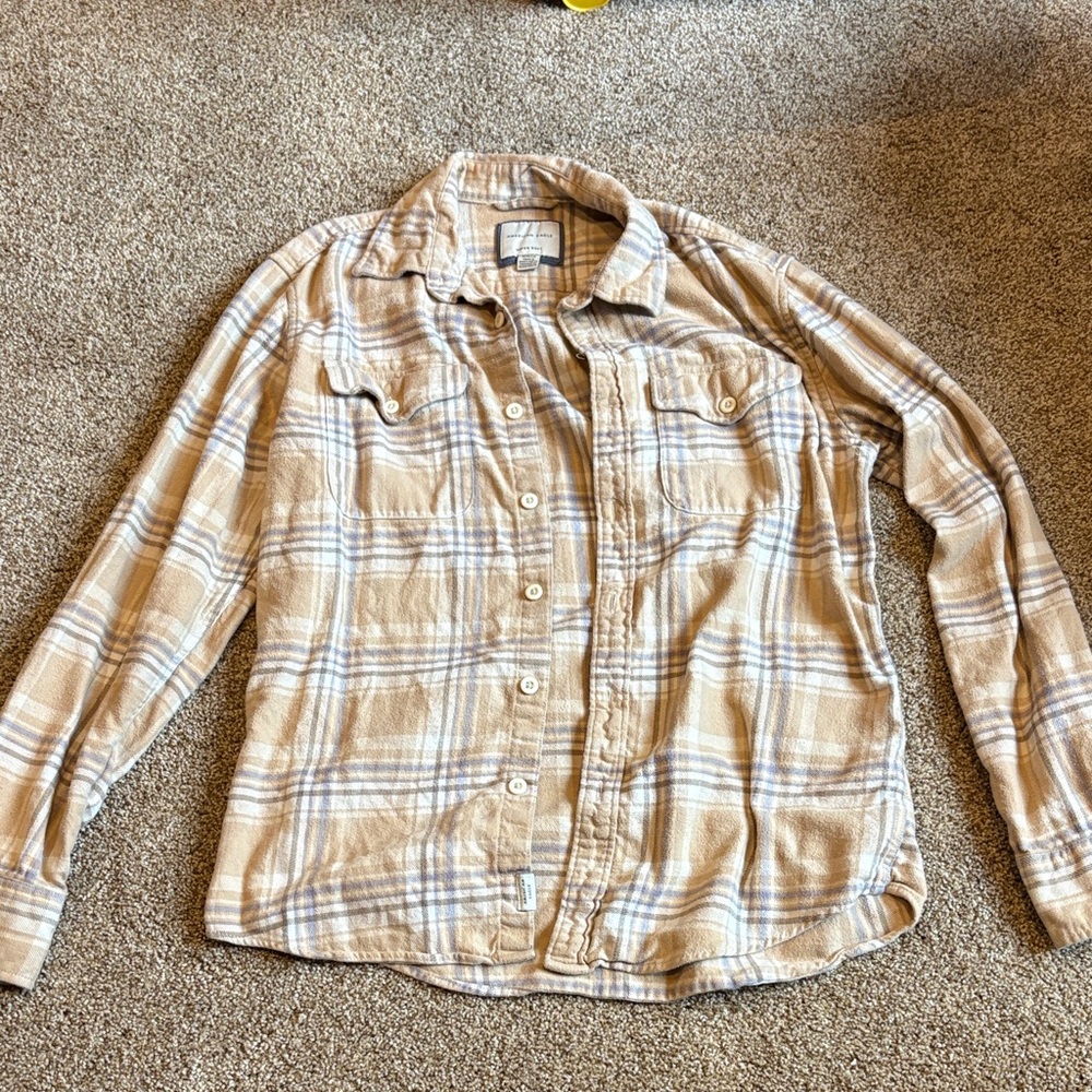American Eagle Outfitters Beige Plaid Shirt